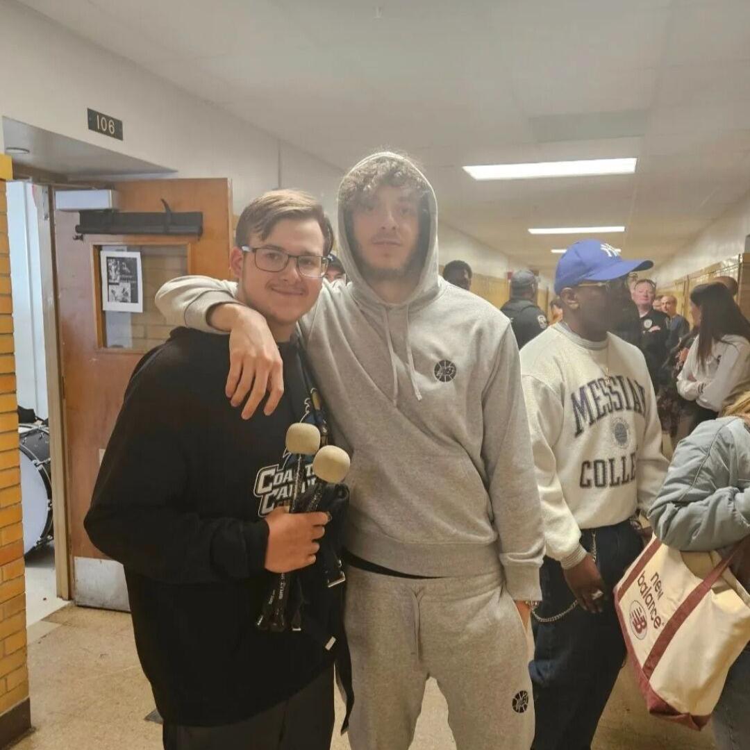 Rapper Jack Harlow with Cody, a student at Central High School on April 27, 2023